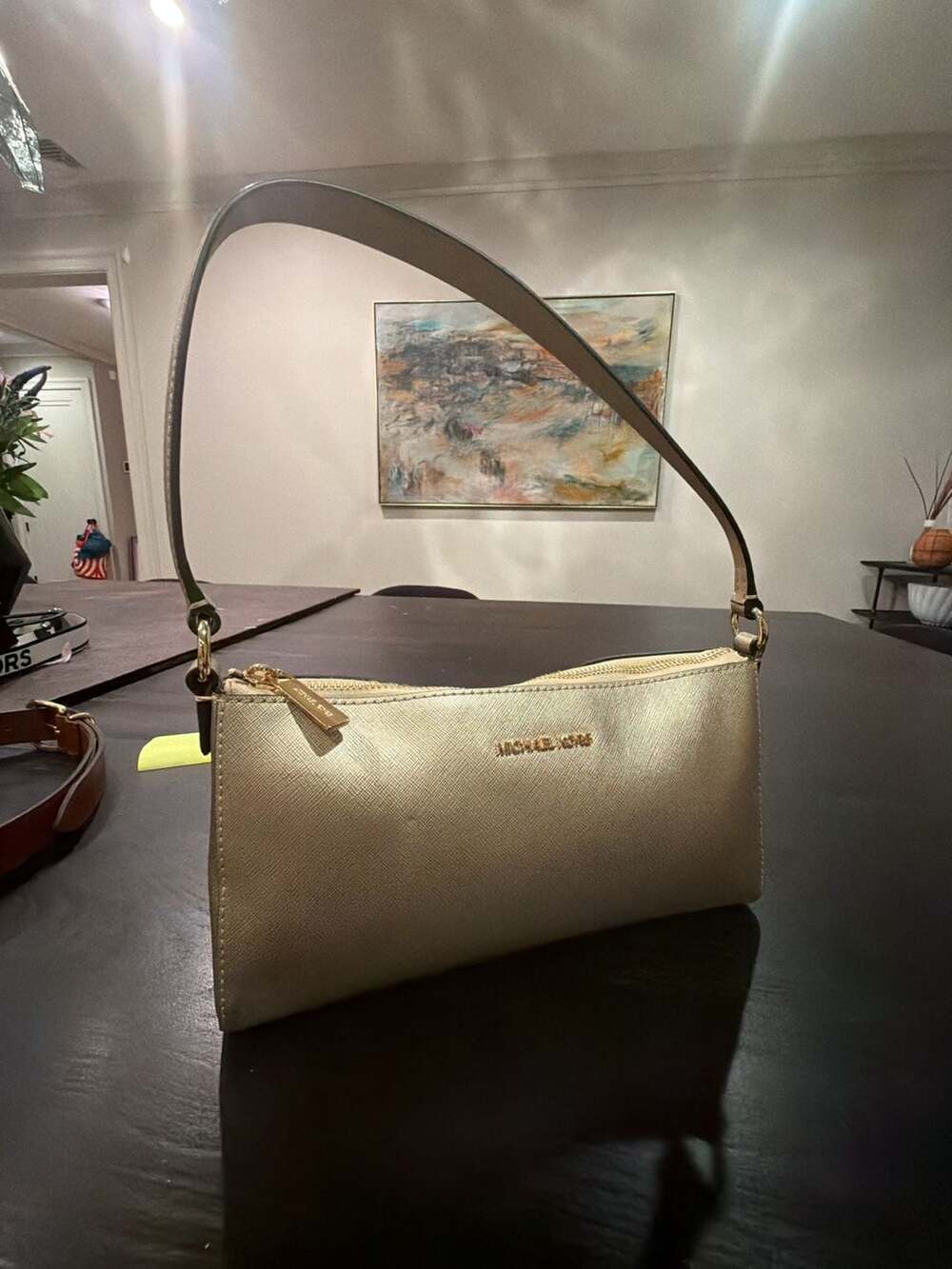 Michael Kors light Metallic Gold Leather Pouchette or baguette new no tags bag